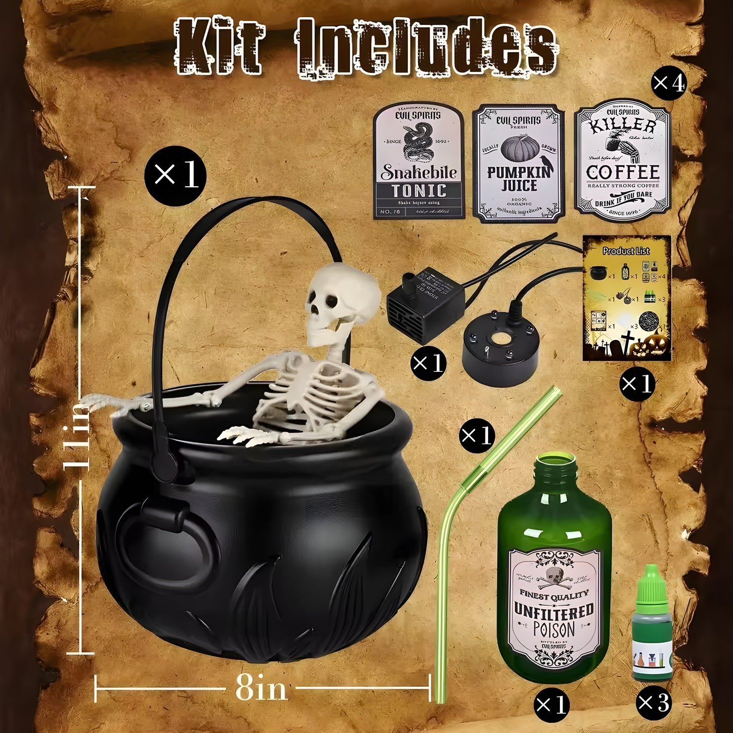 Halloween Witch Cauldron with LED Lights & Fog Machine Spooky Skeleton Decoration for Haunted House, Home & Party Props