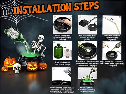Halloween Witch Cauldron with LED Lights & Fog Machine Spooky Skeleton Decoration for Haunted House, Home & Party Props