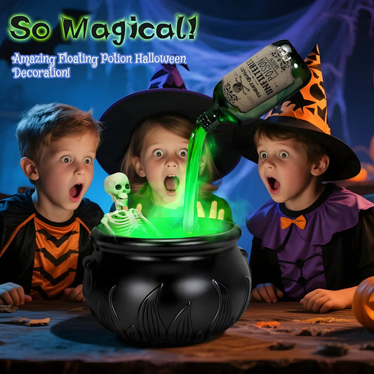 Halloween Witch Cauldron with LED Lights & Fog Machine Spooky Skeleton Decoration for Haunted House, Home & Party Props
