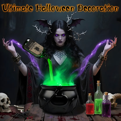 Halloween Witch Cauldron with LED Lights & Fog Machine Spooky Skeleton Decoration for Haunted House, Home & Party Props