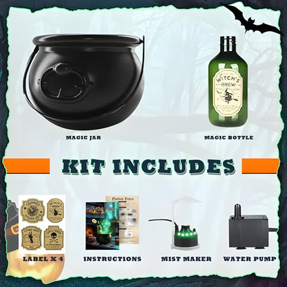 Halloween Witch Cauldron with LED Lights & Fog Machine Spooky Skeleton Decoration for Haunted House, Home & Party Props