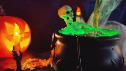 Halloween Witch Cauldron with LED Lights & Fog Machine Spooky Skeleton Decoration for Haunted House, Home & Party Props